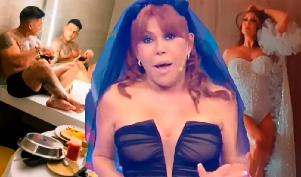 Magaly Medina no se guardó nada por las fotos de la boda de Karla Tarazona y Christian Domínguez. Foto: Composición LR/Captura/YouTube