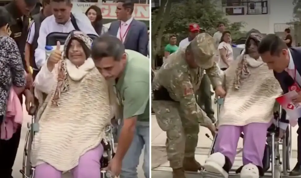 Irene recibió apoyo del Ejército y de la ONPE para desplazarse dentro del centro electoral, gracias a las facilidades para personas con movilidad reducida.