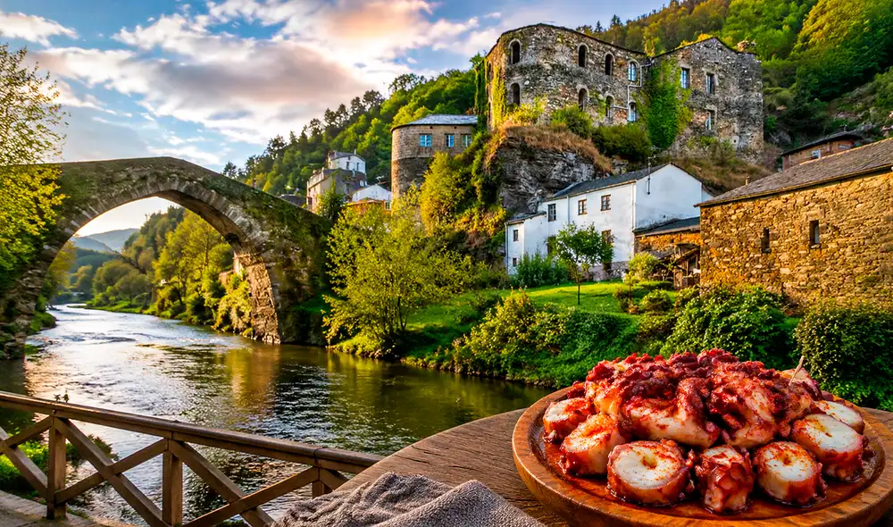 La gastronomía local sobresale gracias al pulpo á feira, un manjar tradicional arraigado históricamente en las ferias del interior a pesar de la lejanía costera. La gastronomía local sobresale gracias al pulpo á feira, un manjar tradicional arraigado históricamente en las ferias del interior a pesar de la lejanía costera.