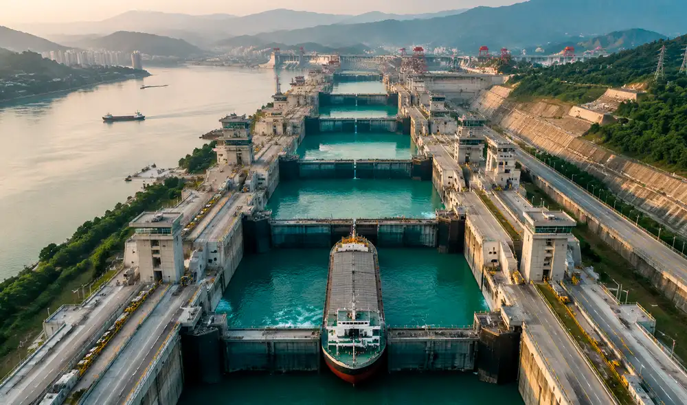 China ha comenzado la construcción de un sistema de esclusas escalonadas en la presa de las Tres Gargantas, valorado en 11.400 millones de dólares. China ha comenzado la construcción de un sistema de esclusas escalonadas en la presa de las Tres Gargantas, valorado en 11.400 millones de dólares.
