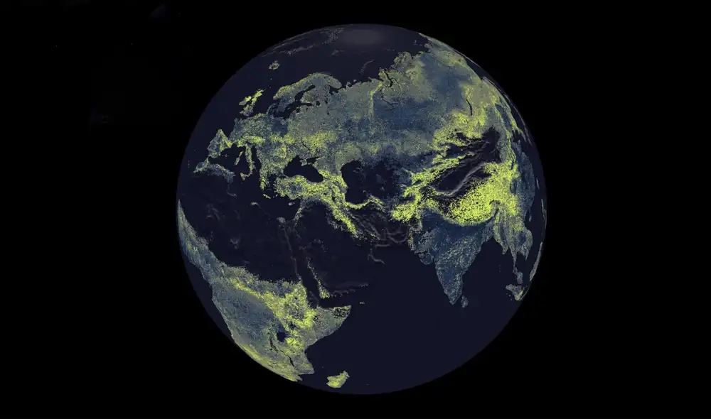 Mapa global de la densidad de hifas de hongos micorrícicos arbusculares. Foto: Truth & Beauty / Moritz Stefaner Justin Stewart – SPUN Mapa global de la densidad de hifas de hongos micorrícicos arbusculares. Foto: Truth & Beauty / Moritz Stefaner Justin Stewart – SPUN