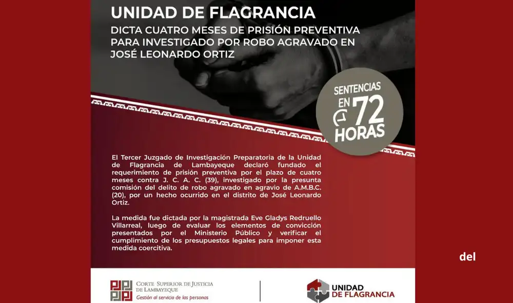 La magistrada Eve Gladys Redruello Villarreal fundamentó la decisión tras evaluar las pruebas del Ministerio Público . Fuente: difusión.
