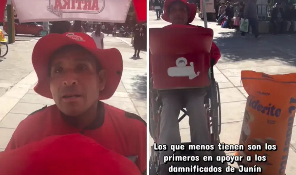 Heladero en silla de ruedas compró saco de arroz para damnificados por sismo en Junín Heladero en silla de ruedas compró saco de arroz para damnificados por sismo en Junín