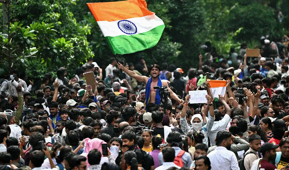 Las demandas se ampliaron a la falta de oportunidades laborales y críticas a las políticas del primer ministro Modi. Foto: AFP. Las demandas se ampliaron a la falta de oportunidades laborales y críticas a las políticas del primer ministro Modi. Foto: AFP.