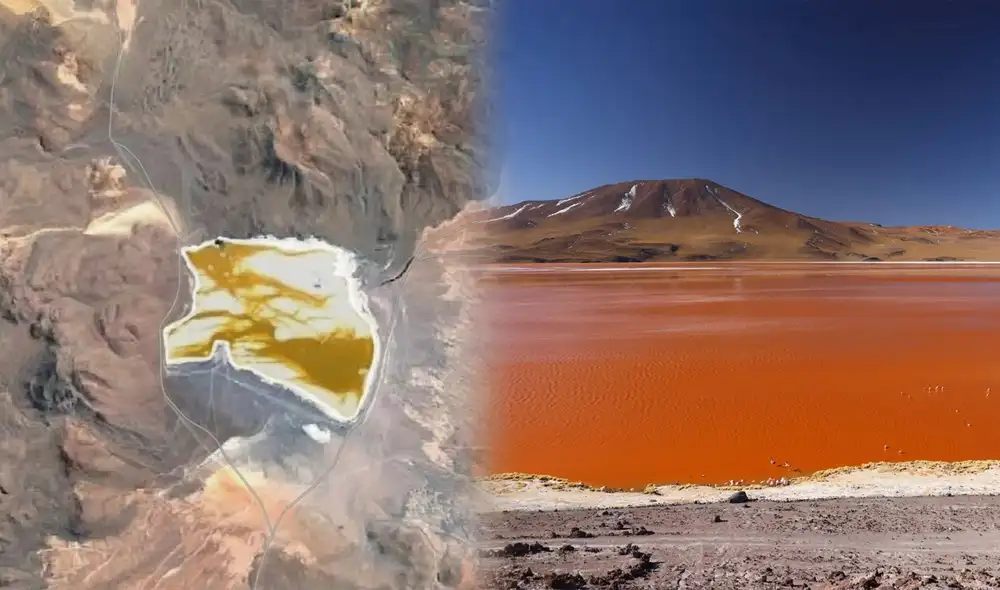Una imagen desde la Estación Espacial Internacional revela la cautivadora Laguna Colorada en Bolivia, una mancha naranja y rojiza de origen natural. Una imagen desde la Estación Espacial Internacional revela la cautivadora Laguna Colorada en Bolivia, una mancha naranja y rojiza de origen natural.