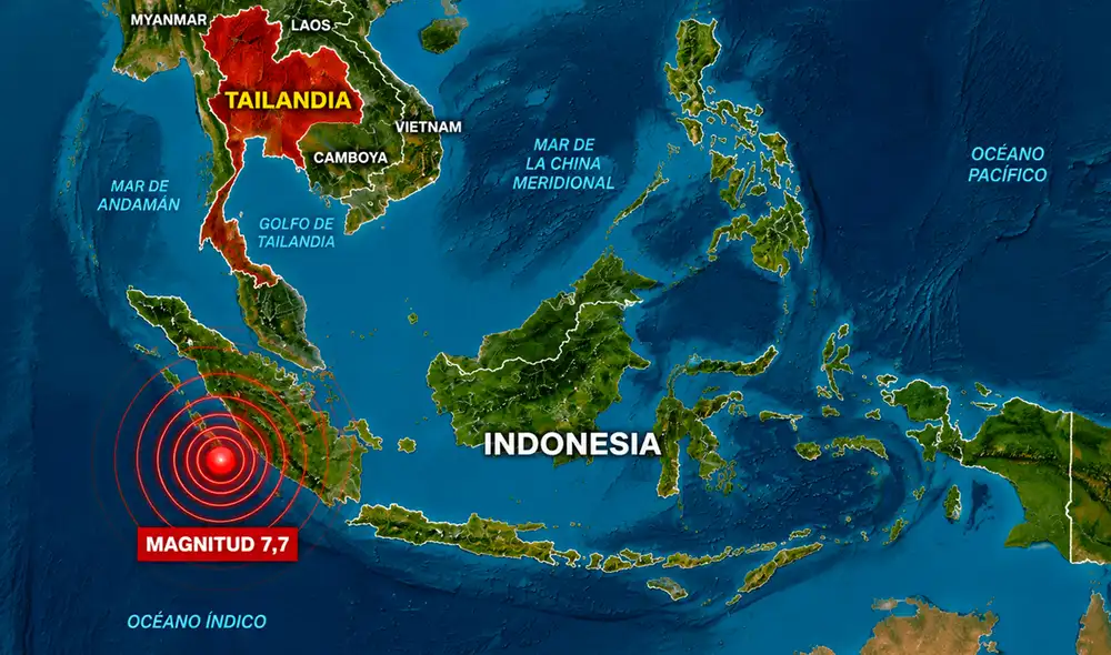 Sismo de magnitud 7,7 sacude las costas de Indonesia