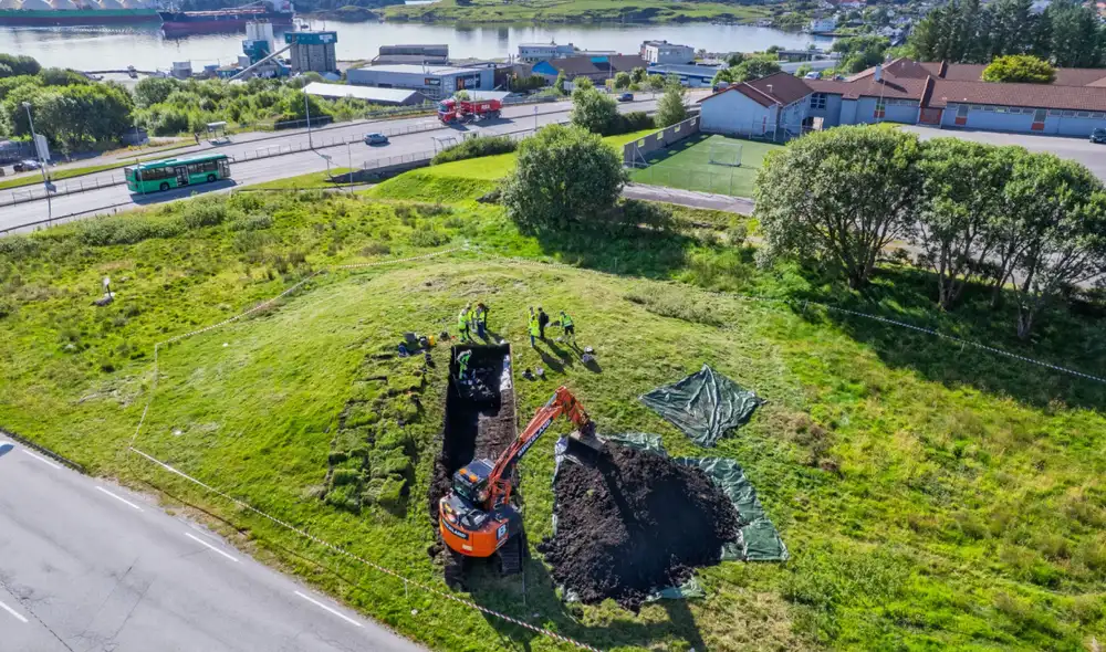 Así es como se ve la excavación de Grønhaug desde el aire. Foto: Øyvind Nesvåg/Municipio del condado de Rogaland Así es como se ve la excavación de Grønhaug desde el aire. Foto: Øyvind Nesvåg/Municipio del condado de Rogaland