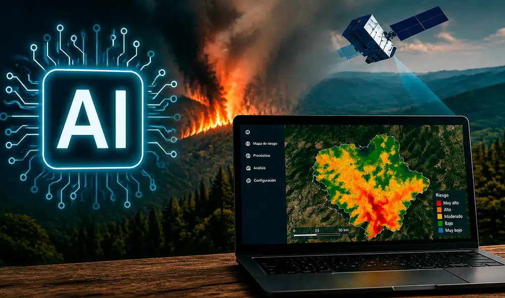 CROWNFIRE-AI, una innovadora plataforma desarrollada por la Universidad de León, utiliza inteligencia artificial para prever incendios forestales con 16 días de anticipación. CROWNFIRE-AI, una innovadora plataforma desarrollada por la Universidad de León, utiliza inteligencia artificial para prever incendios forestales con 16 días de anticipación.