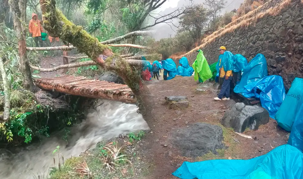 Las lluvias también ocasionaron la caída de piedras en el sector del Abra Málaga, en la vía Cusco-La Convención.