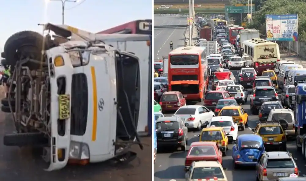 El camión, con placa AX918, quedó volcado y el conductor se encuentra en buen estado El camión, con placa AX918, quedó volcado y el conductor se encuentra en buen estado