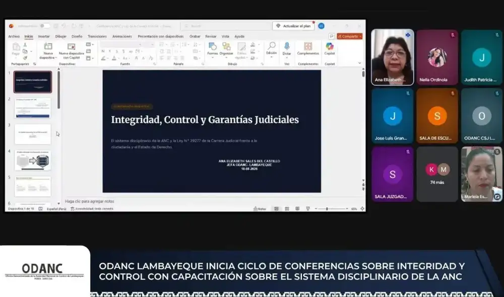 La jueza Ana Elizabeth Salés del Castillo encabezó la primera conferencia, abordando el sistema disciplinario de la ANC. Foto: difusión. La jueza Ana Elizabeth Salés del Castillo encabezó la primera conferencia, abordando el sistema disciplinario de la ANC. Foto: difusión.