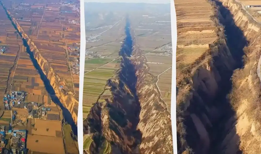 El valle de Pinglu en China ya se extiende a lo largo de 10 kilómetros. Foto: Captura El valle de Pinglu en China ya se extiende a lo largo de 10 kilómetros. Foto: Captura