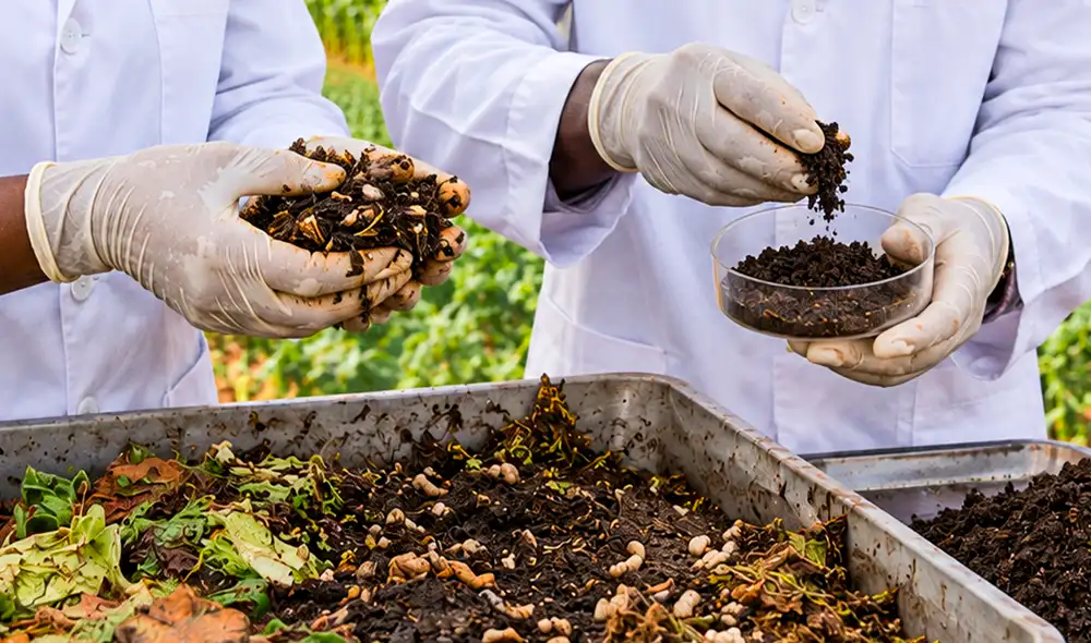Investigadores del icipe en Kenia desarrollan un modelo agrícola sostenible que utiliza desechos orgánicos y larvas de mosca soldado negra para enriquecer suelos. Este enfoque innovador mejora la productividad sin químicos. Investigadores del icipe en Kenia desarrollan un modelo agrícola sostenible que utiliza desechos orgánicos y larvas de mosca soldado negra para enriquecer suelos. Este enfoque innovador mejora la productividad sin químicos.
