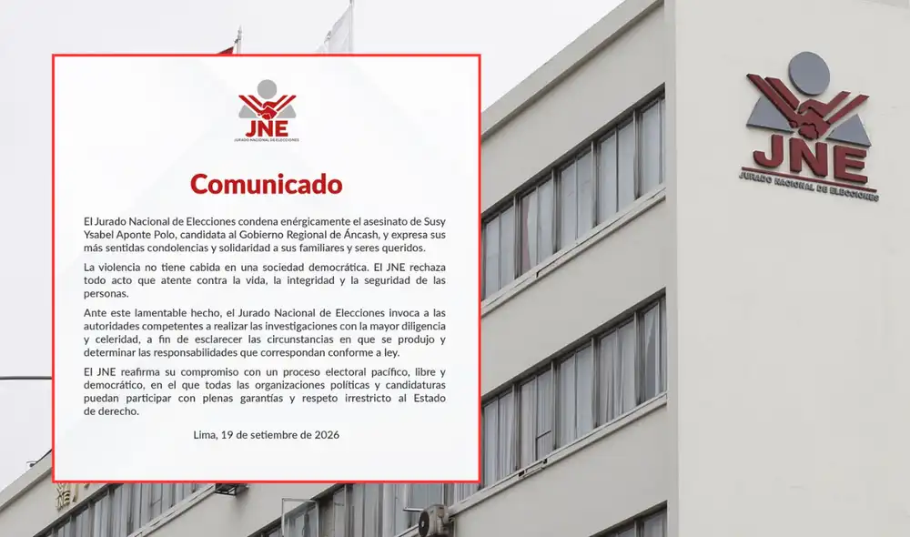 JNE condena el asesinato de la candidata regional por Áncash Susy Aponte y exige celeridad en la investigación.