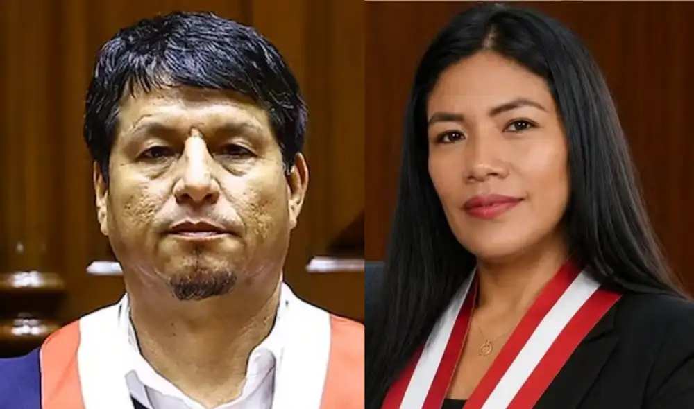 Los diputados Julián Pérez Mallqui y Catherin Palomino, ambos integrantes de la bancada Juntos por el Perú.