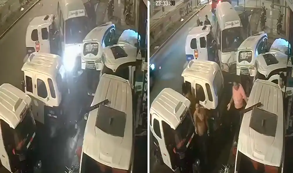 La combi implicada perdió el control e impactó contra las mototaxis estacionadas.