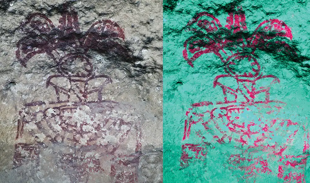 Glifos pintados de Teotihuacán de la Cueva 19, Chalcatzingo, Morelos, México. Foto: Antiquity Glifos pintados de Teotihuacán de la Cueva 19, Chalcatzingo, Morelos, México. Foto: Antiquity