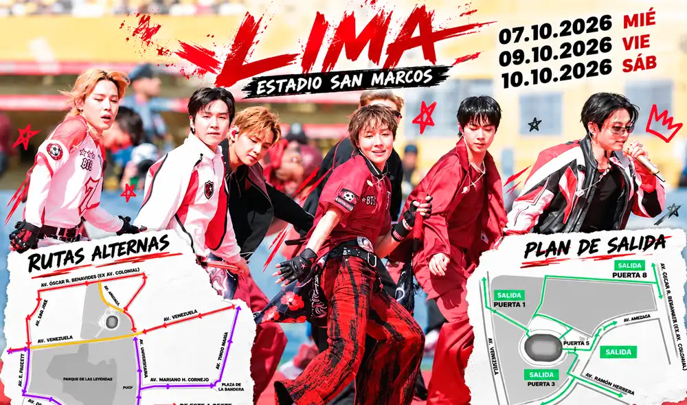 BTS se presentará en Lima como parte de su 'BTS WORLD TOUR 'ARIRANG', con tres conciertos programados para el 7, 9 y 10 de octubre en el Estadio San Marcos. Foto: composición LR/AFP