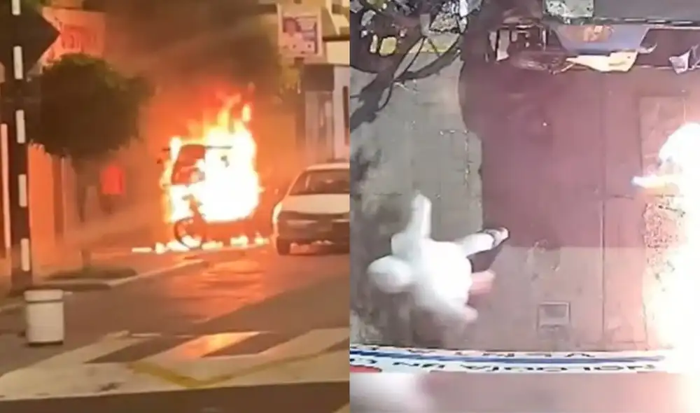 Un sujeto con polera blanca fue captado por cámaras de seguridad incendiando una mototaxi en La Victoria, dejando el vehículo completamente calcinado. El hecho ocurrió entre las 3 y 4 a.m.