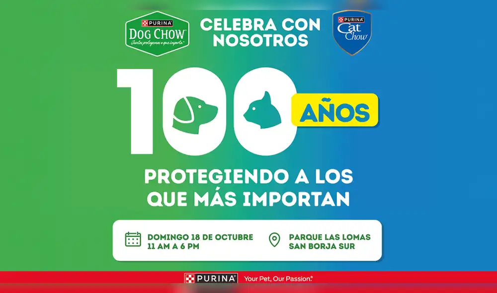 Purina celebra su centenario con un evento gratuito para familias y mascotas este 18 de octubre en San Borja. Foto: Difusión
