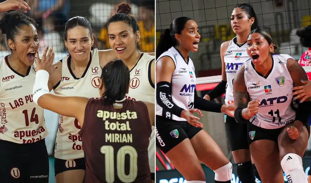 Universitario y Deportivo Soan se enfrentan en el Polideportivo Lucha Fuentes. Foto: Universitario Vóley/Deportivo Soan/composición LR