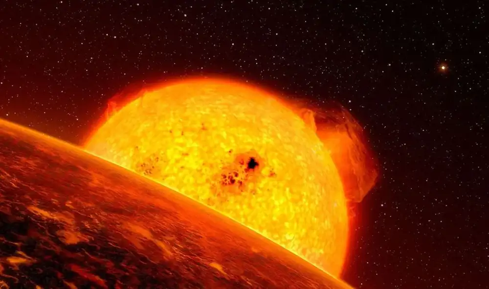Representación gráfica de una gigante roja como el Sol engullendo un planeta. Foto: ESO/L. Calçada