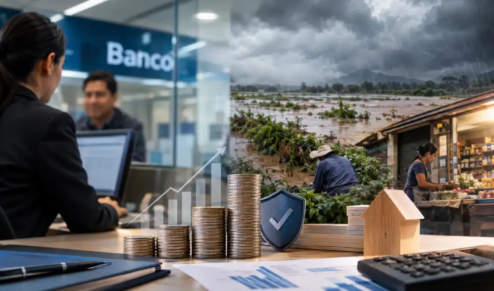 La banca peruana se enfrenta a un panorama riesgoso debido al Fenómeno de El Niño, aunque cuenta con una cartera de créditos saludable y reservas suficientes para incumplimientos futuros. La banca peruana se enfrenta a un panorama riesgoso debido al Fenómeno de El Niño, aunque cuenta con una cartera de créditos saludable y reservas suficientes para incumplimientos futuros.