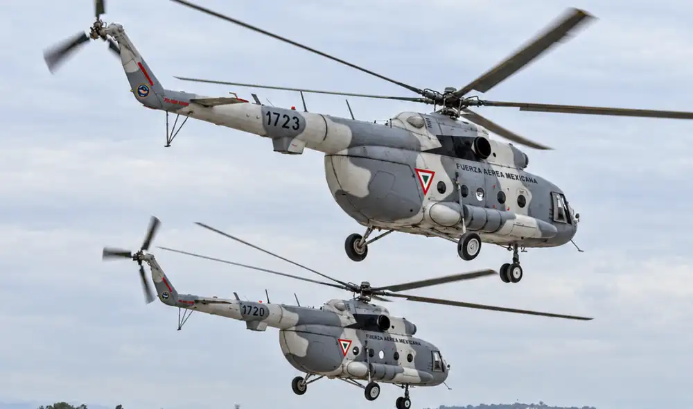 Helicópteros Mi-17-1B de la Fuerza Aérea de México (FAM), cuya reparación está a cargo de la empresa Trans CE Cargo. Foto: difusión