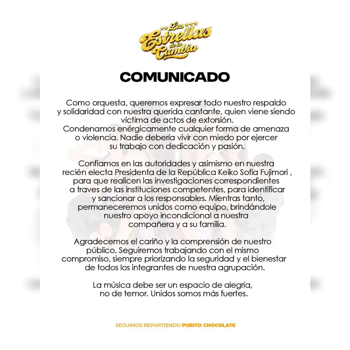 Comunicado de Las Estrellas de la Cumbia