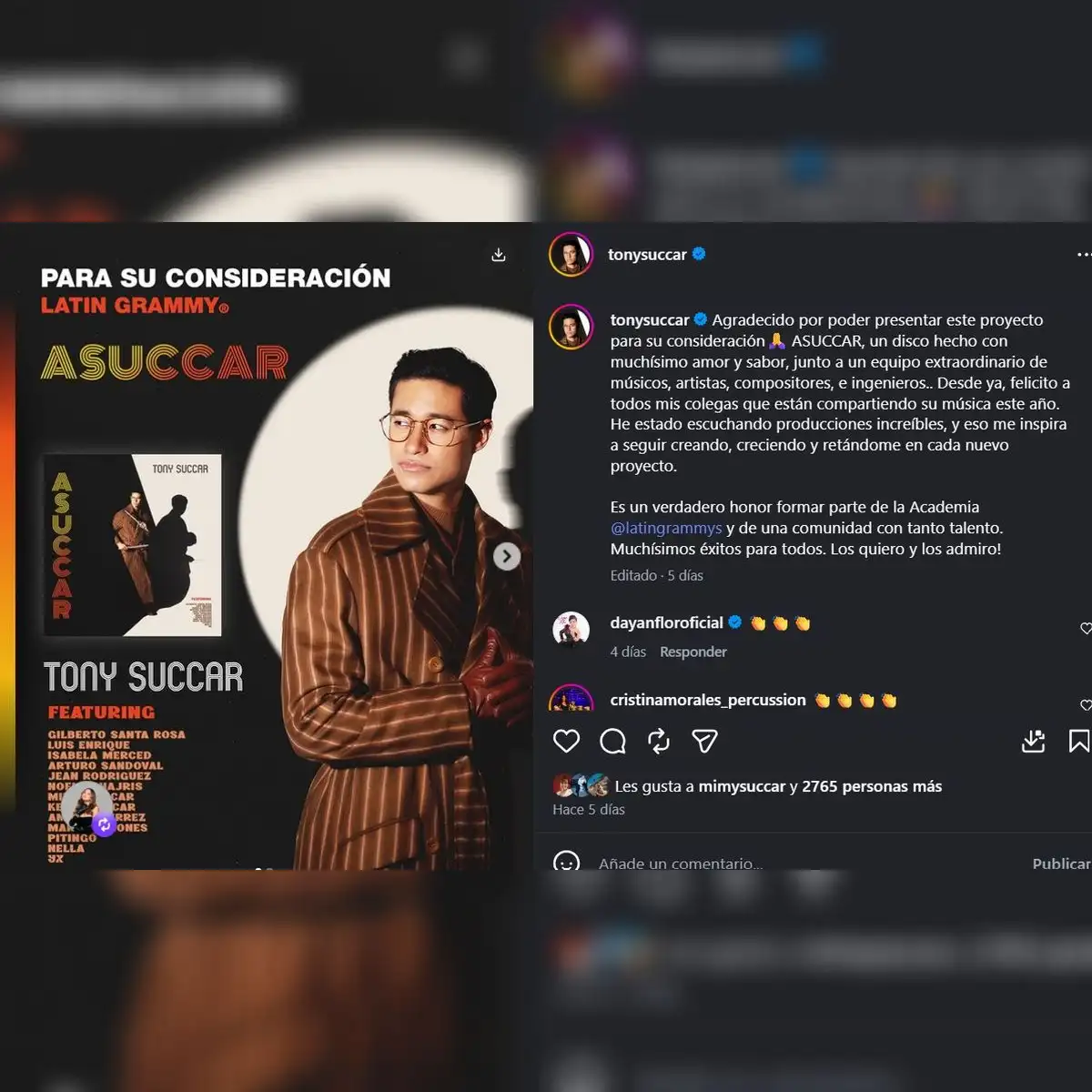 Tony Succar postula a los Latin Grammy 2026.