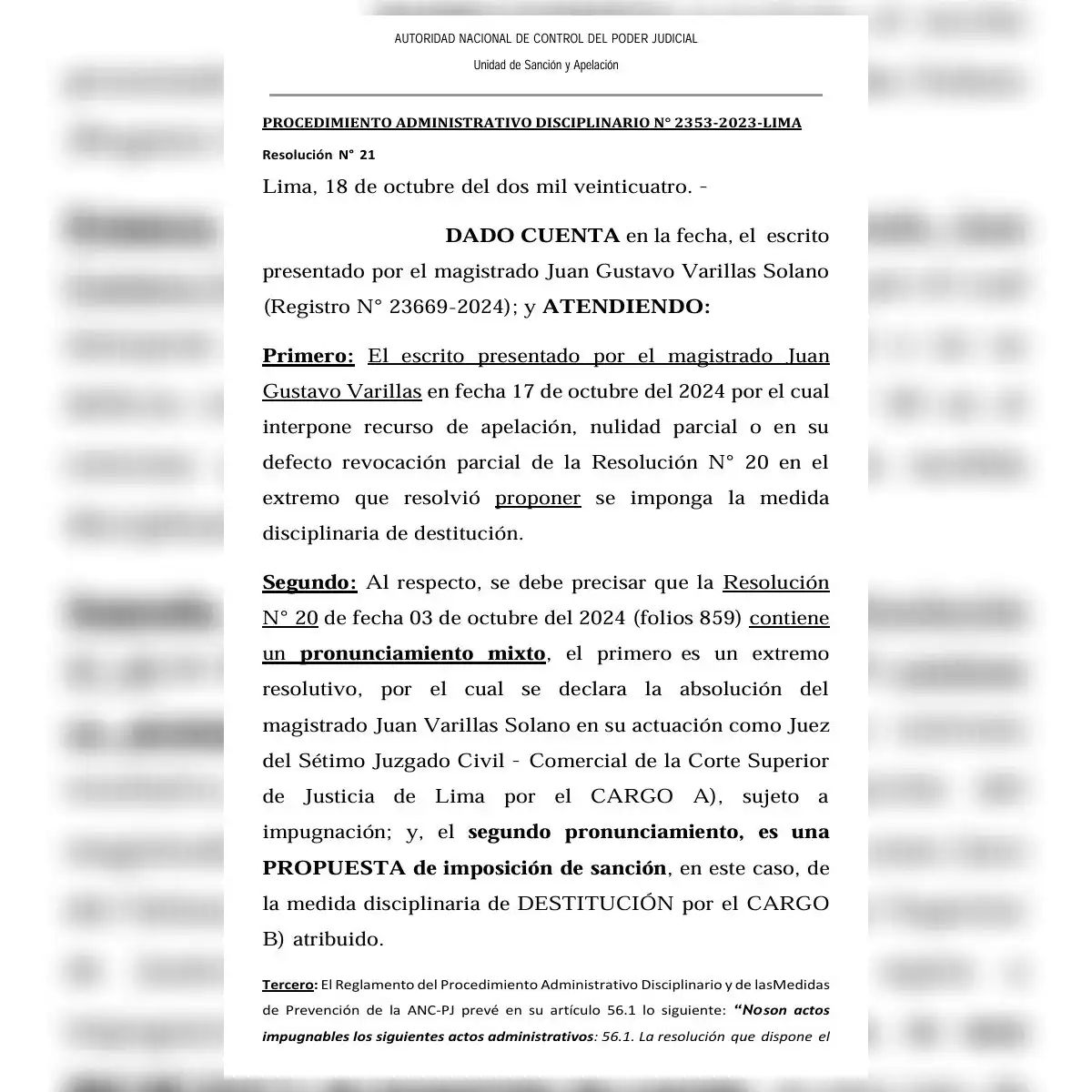 Sobre la propuesta de destitución