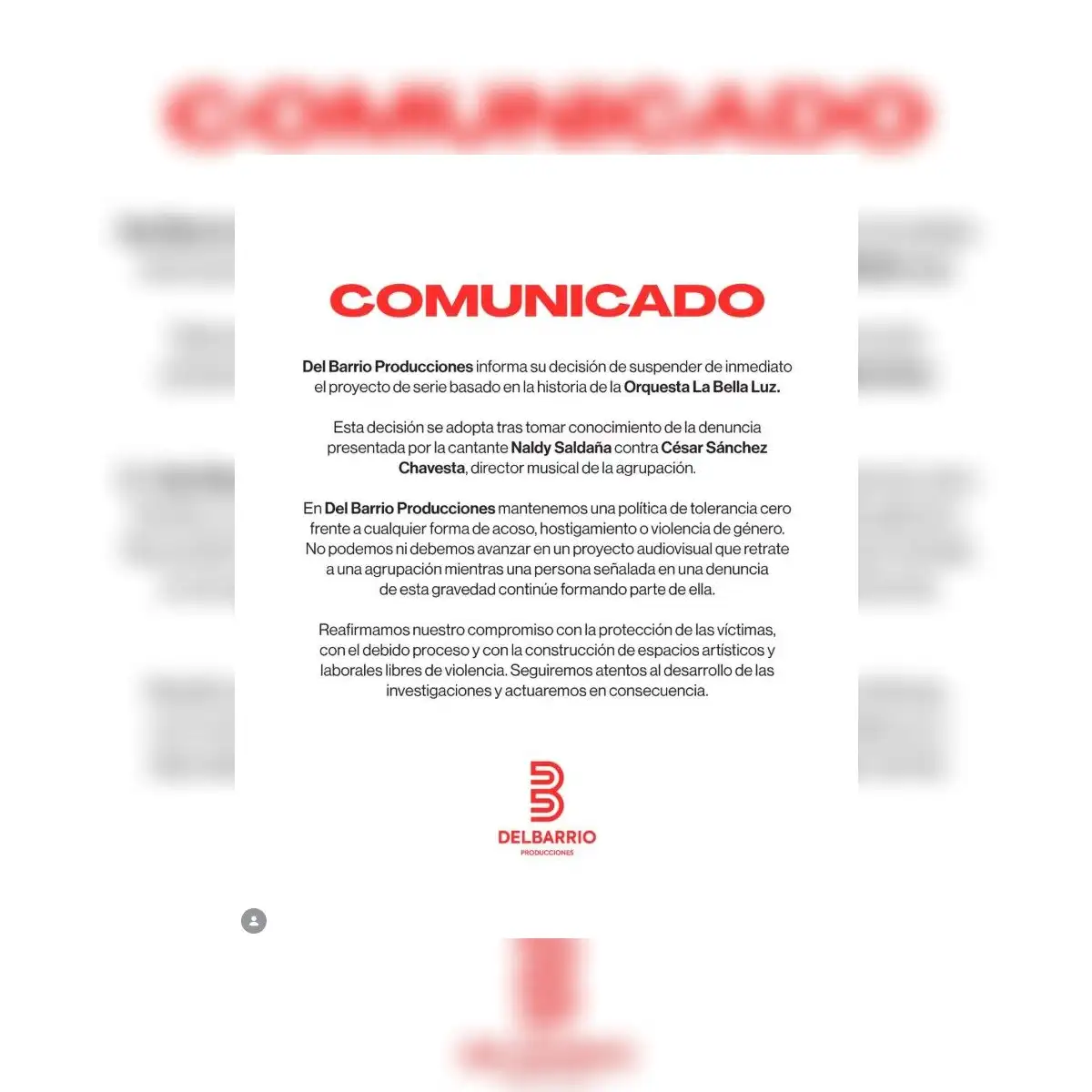 Del Barrio Producciones suspende la serie ‘La Bella Luz’ tras grave denuncia contra el director musical César Sánchez Chavesta: