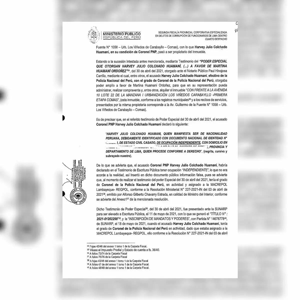 Acusación Harvey Colchado