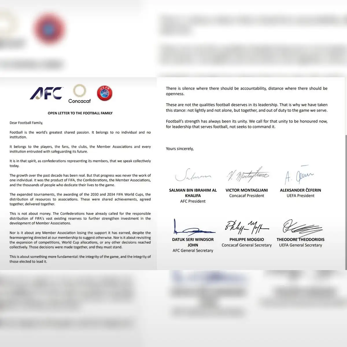Comunicado ante FIFA. Foto: UEFA