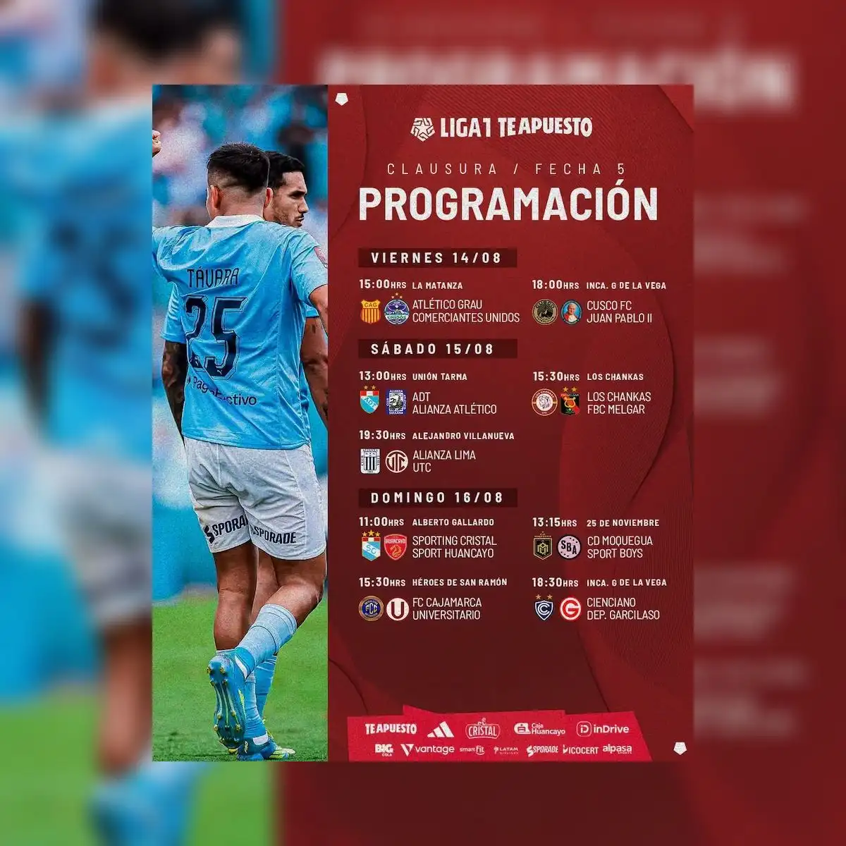 Programación de la fecha 5 del Torneo Clausura 2026. Foto: Liga 1