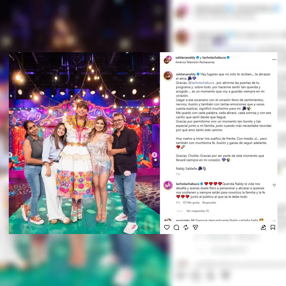 Naldy Saldaña agradece a la Chola Chabuca por la entrevista.