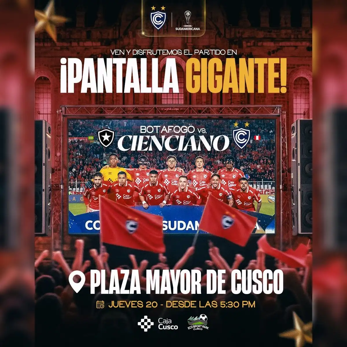 Partido Cienciano vs Botafogo se verá en pantalla gigante. Foto: Cienciano