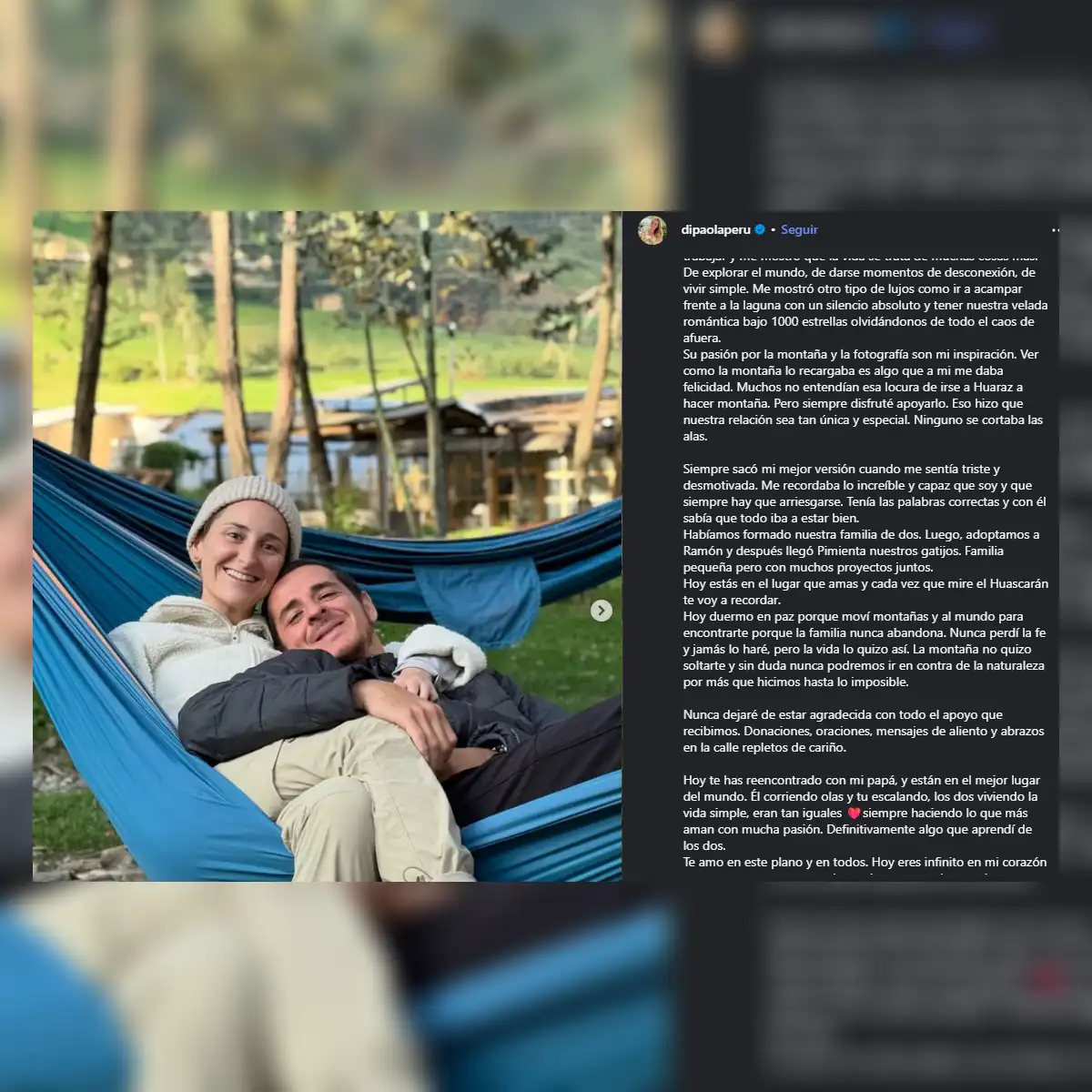 Mensaje de despedida de Paola Chiappina a su novio. Foto: Instagram.
