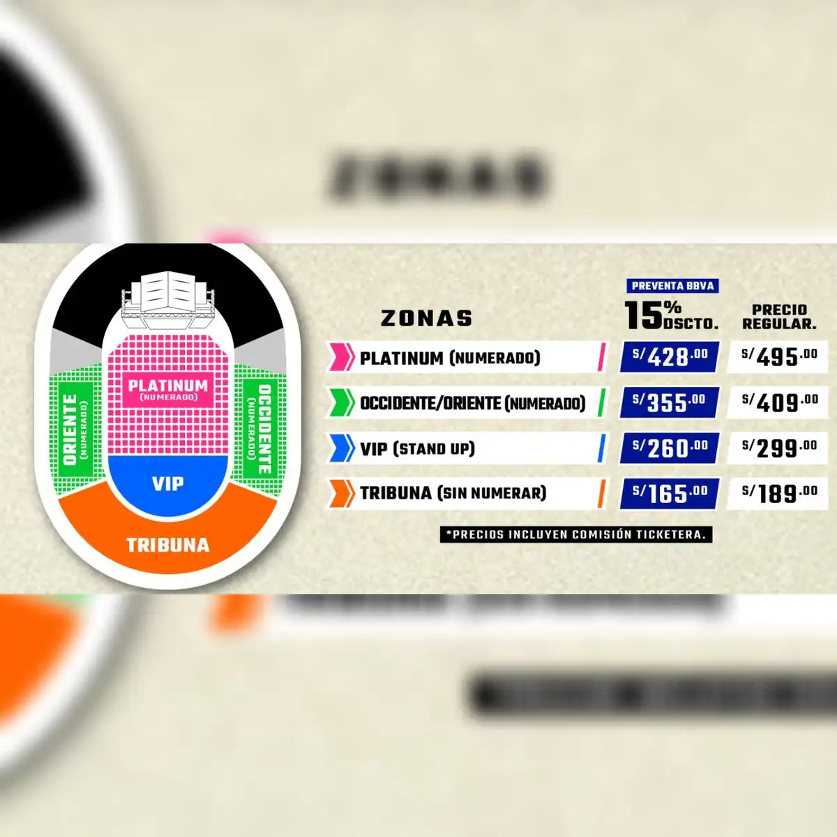 Las entradas están disponibles a través de Ticketmaster, desde S/189 hasta S/495, con descuentos del 15% para clientes BBVA durante la preventa del 22 al 23 de agosto.