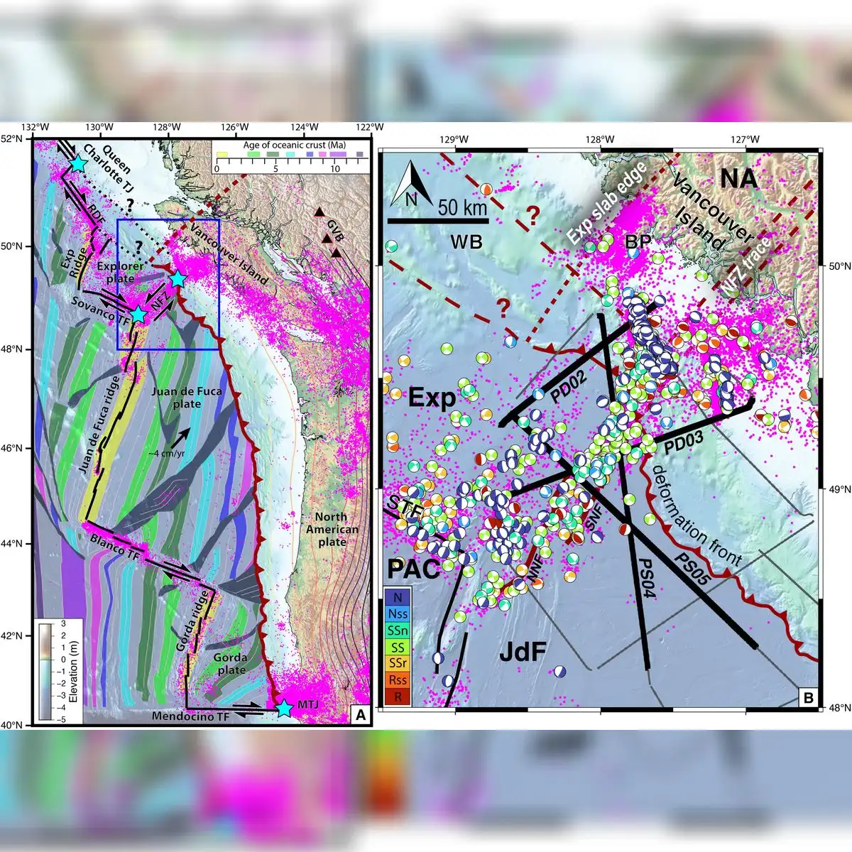 Contexto tectónico de la zona de subducción del norte de Cascadia. Foto: Science Advances