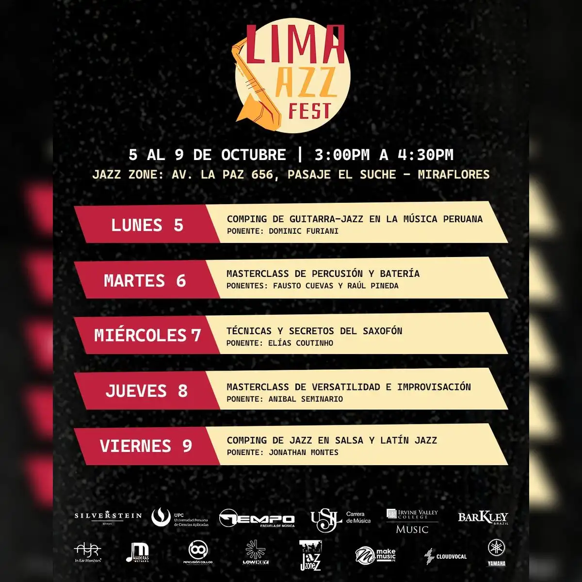 Cronograma de actividades para el Lima Jazz Fest 2026.