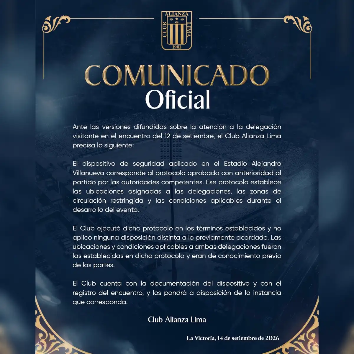 Comunicado de Alianza Lima. Foto: Alianza Lima