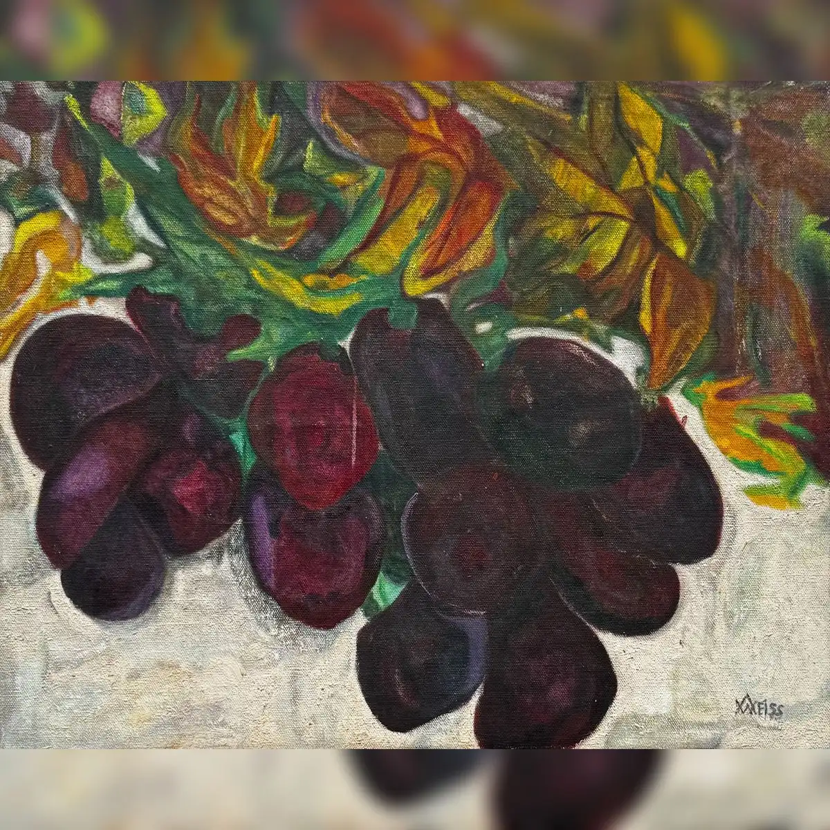 "Bodegón con racimo de uvas". Óleo sobre lienzo. Imagen: Difusión.