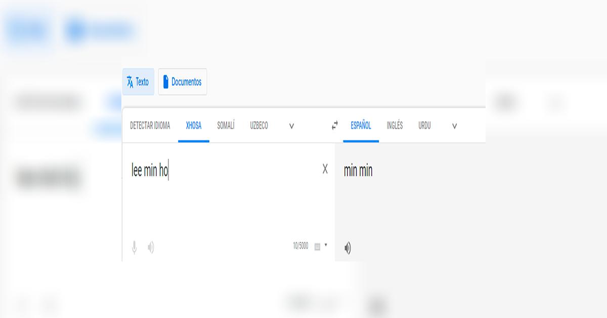 Google Translate Escribe Lee Min Ho en el traductor y resultado