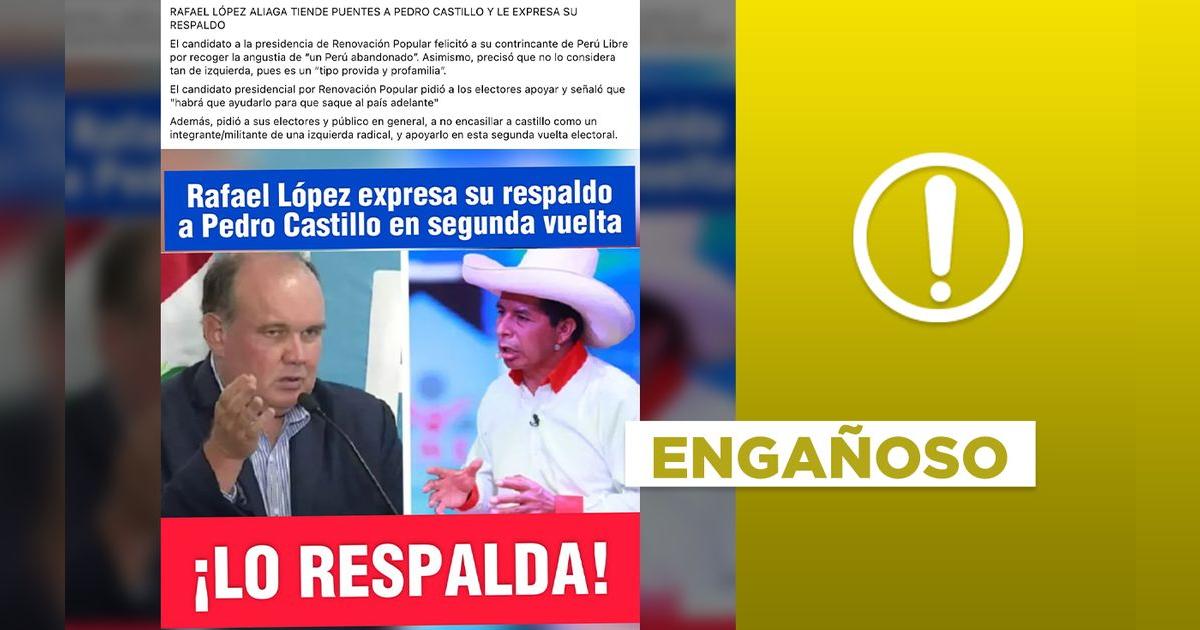 No, López no ha respaldado a Pedro Castillo para la segunda vuelta