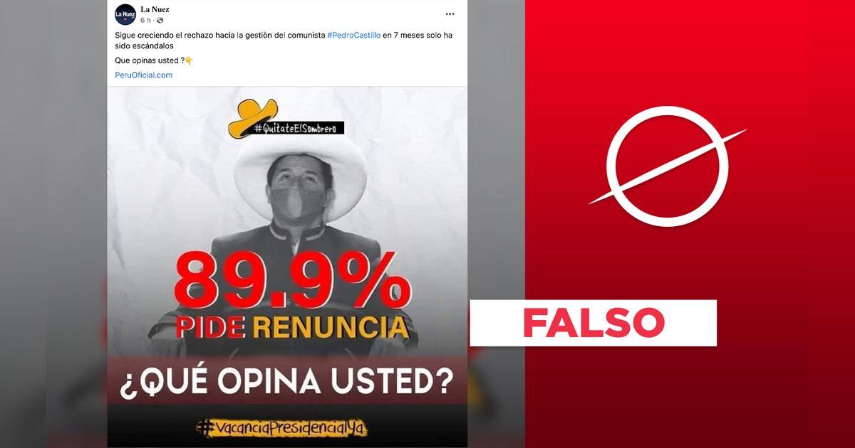 Es falso que el “89,9%” de peruanos pida la renuncia de Pedro Castillo
