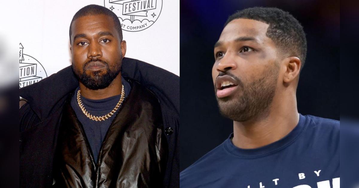 Kim Kardashian Kanye West y Tristan Thompson cenan con dos mujeres