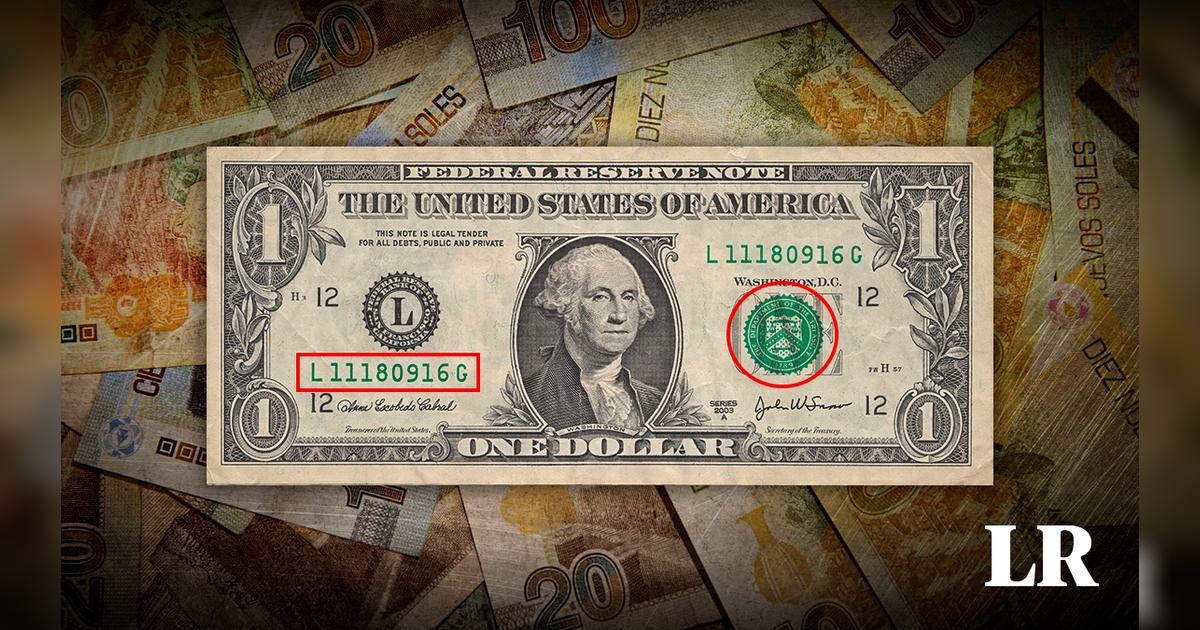 Este es el billete de 1 dólar, con sello de color azul, que puedes