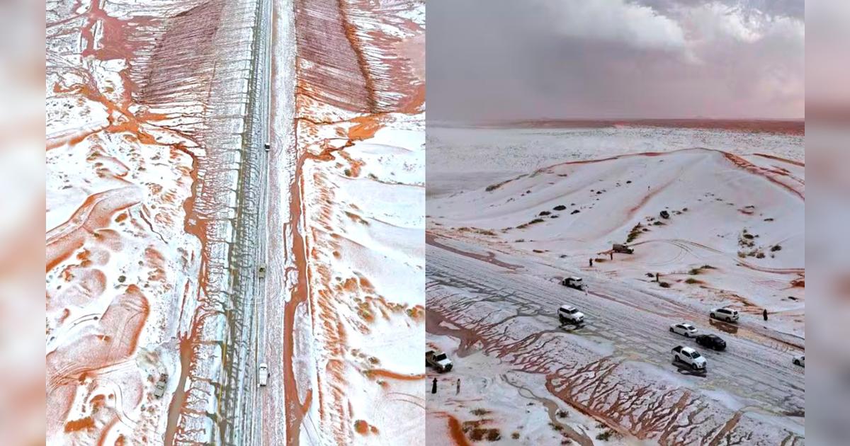 Desierto de Arabia Saudita se cubre de nieve por primera vez en la  historia: es un fenómeno excepcional