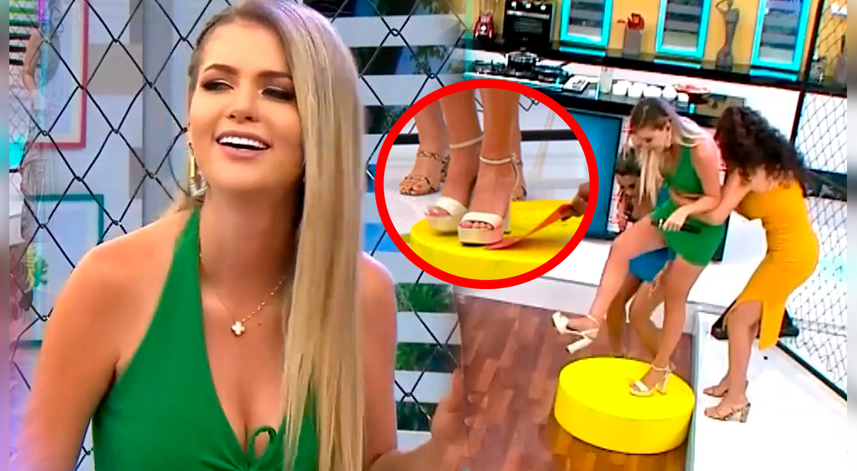 Brunella Horna spends an embarrassing moment live after her shoes stuck to the ground